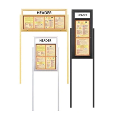 Outdoor Enclosed Menu Cases with Header, Lights and Leg Posts for 11" x 14" Portrait Menu Sizes