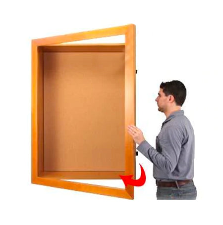 6" Deep LED Lighted Large Shadow Box Display Case with Cork Board | Wide Wood SwingFrame
