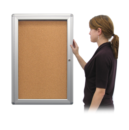 24 x 36 Indoor Enclosed Bulletin Board with Rounded Corners (Single Door)