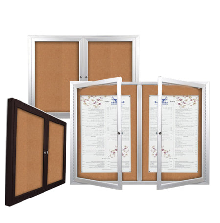 Enclosed Outdoor Bulletin Boards Radius Edge with Lights (Multiple Doors)