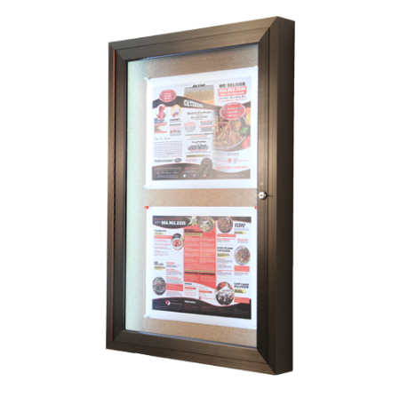 27x41 Outdoor LED Lighted Enclosed Cork Bulletin Board | Wall Mount, Single Door Metal Display Case