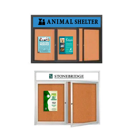 Enclosed Outdoor Bulletin Boards with Header & Lights (Multiple Doors)