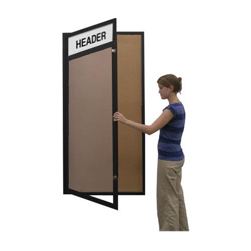 Extra Large 36 x 60 Indoor Enclosed Bulletin Board Swing Cases with Header and Lights (Single Door)
