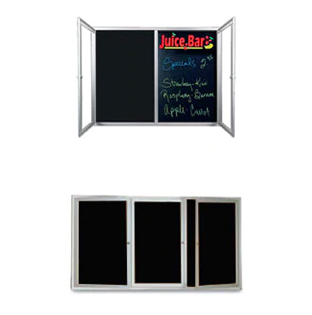 Indoor Enclosed Marker Boards 2 and 3 Door with Radius Edge Corners | Black Dry Erase Porcelain on Steel Surface