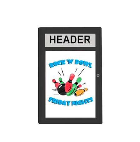 Indoor Enclosed Dry Erase Black Marker Boards | Rounded Cabinet Corners | Personalized Message Header Printed Free