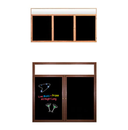 Indoor Black Marker Boards | Enclosed Wood Framed Dry Erase Boards with Message Header | 2 and 3 Door Displays | Black Porcelain on Steel Writing Surface