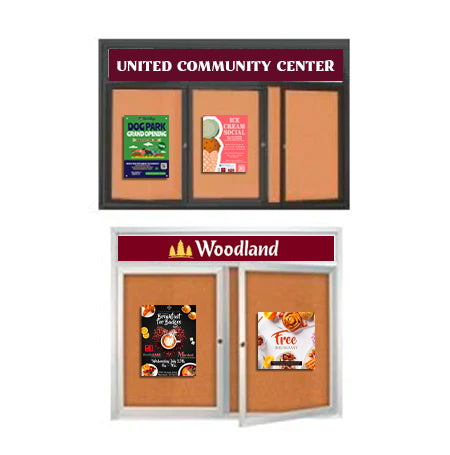 Enclosed Outdoor Poster Cases with Radius Edges + Message Header and LED Lighting | 2-3 Door Cabinets in 35+ Sizes