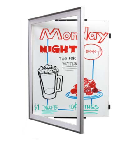 SwingFrame Classic Dry Erase White Marker Board | Indoor Enclosed, Swing Open White Board Display Frames