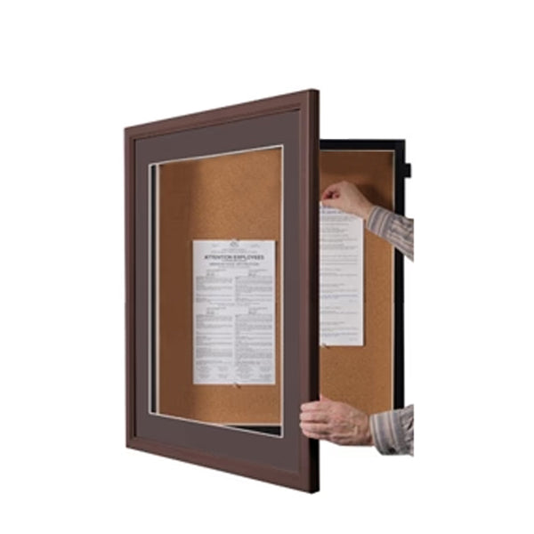 SwingFrame Designer Wood Frame Bulletin Boards with Light | Enclosed, Swing Open Corkboard in 8 Sizes