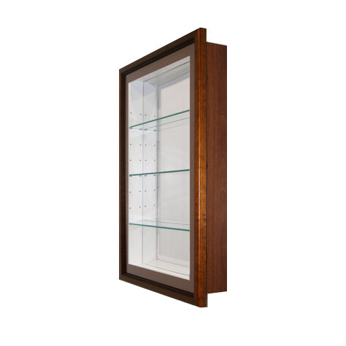 SwingFrame Designer Wood Wall Mount Lighted Display Case with Glass Shelves 12” Deep