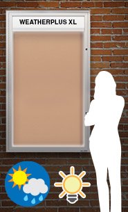 Extreme Weather Plus Extra Large Outdoor Enclosed Bulletin Boards with Header + LED Lights | Single Locking Door