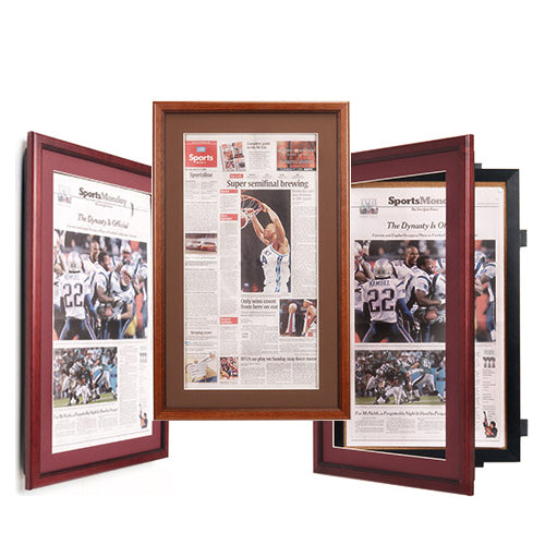 SwingFrame Swing Open, Wood Newspaper Frames | 7 Wood Finishes in Many Standard Sizes and Custom