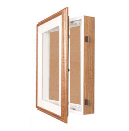 24 x 24 SwingFrame Designer Oak Wood Framed Cork Board Display Case 4" Deep