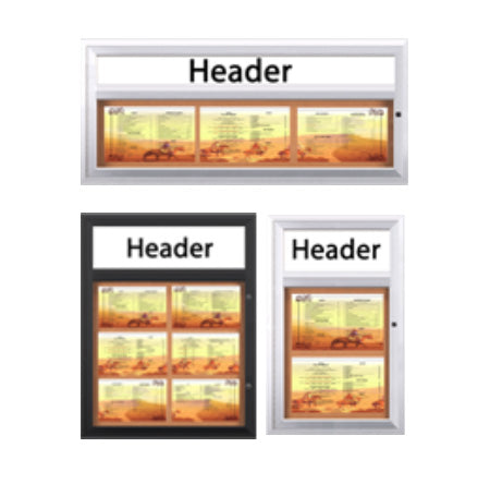 Indoor Enclosed Menu Cases with Header (8 1/2" x 14" Landscape Menus) (Radius Edge)